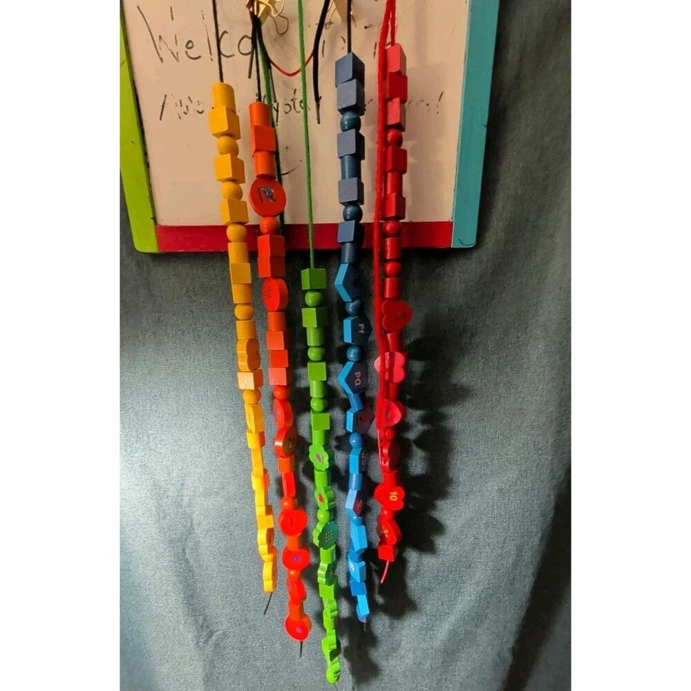 Wooden Lacing Beads 148pc Set | Alphabet Letters & Numbers Threading Toy |